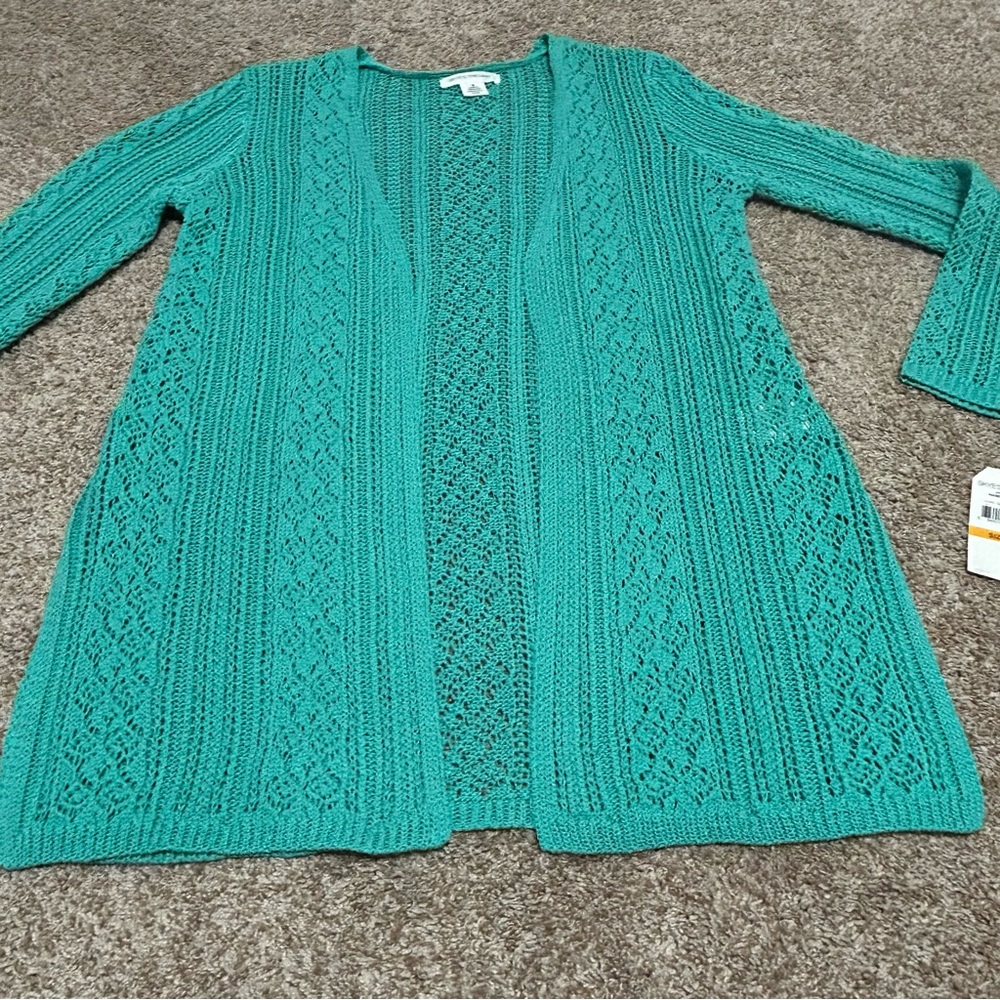Skye’s The Limit Women's Teal Open Front Crochet Cardigan